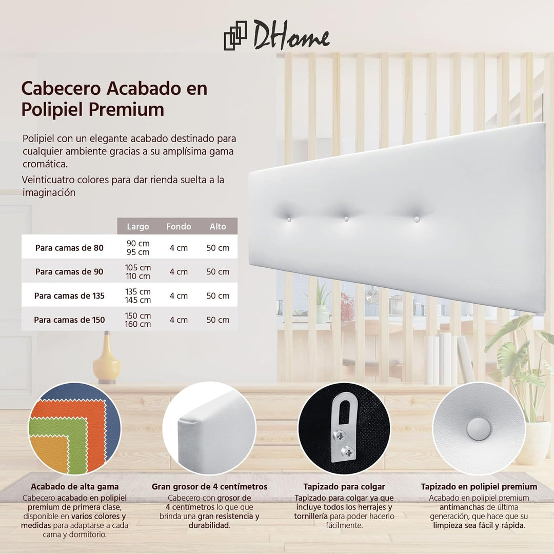 DHOME Kunstleder oder Acualine Stoff Kopfteil einfarbig mit Knöpfen gepolstert HIGH Range Luxus Bett