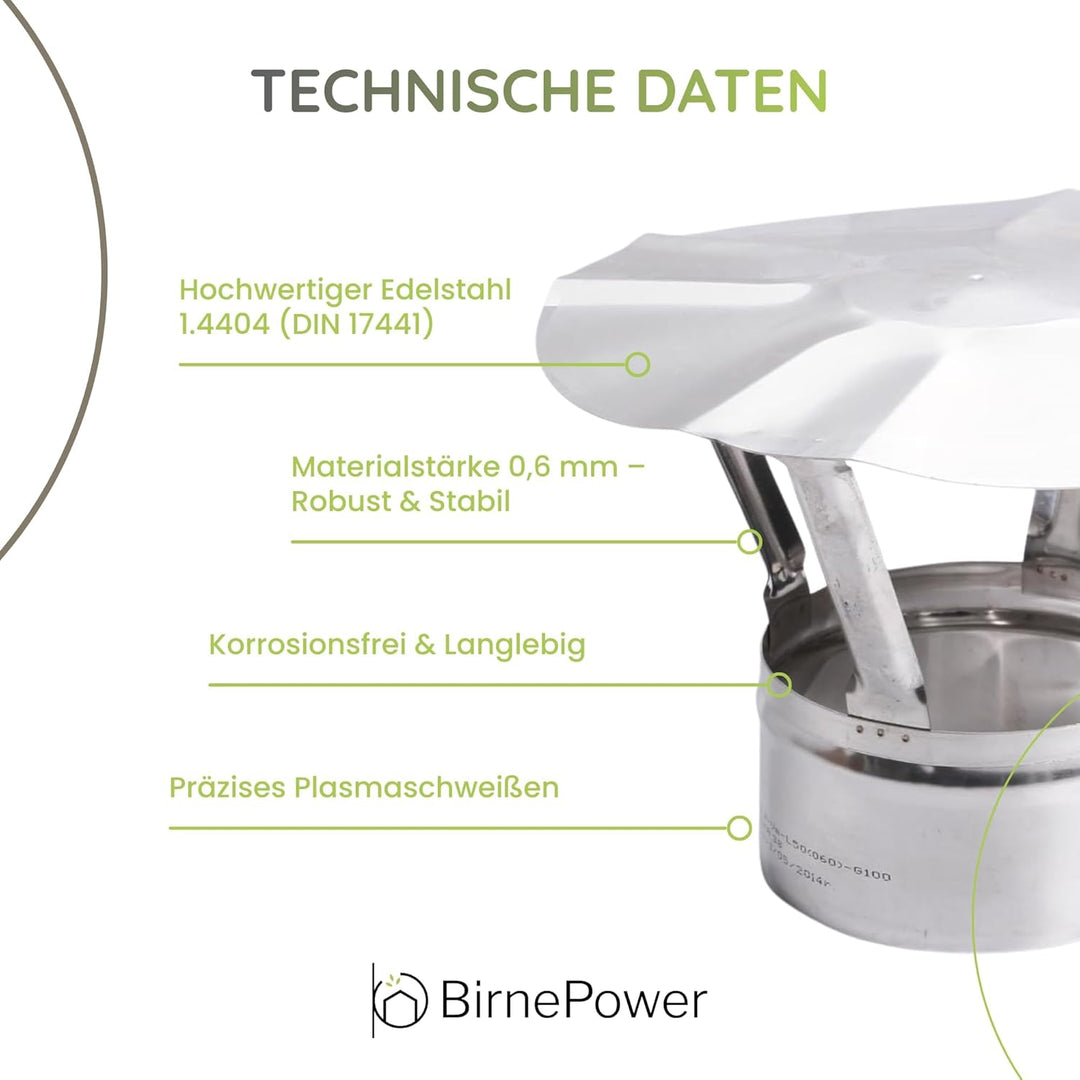 BirnePower Edelstahl Ofenrohr Kaminrohr Abgaselemente: Rohr Bogen Ofenknie T-Stück Regenhaube Rauchr