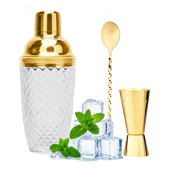 LUPATDY Glas Cocktailshaker,400ml Cocktail Shaker Set,Cocktail Shaker Glas Mixer mit Edelstahl Messb