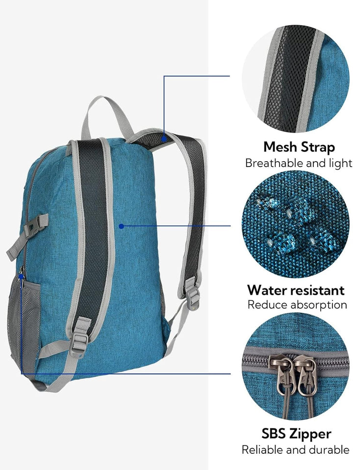 WATERFLY Ultraleicht Faltbar Klein Rucksack: 20L Leicht Packable Wanderrucksack Tagesrucksack Trekki