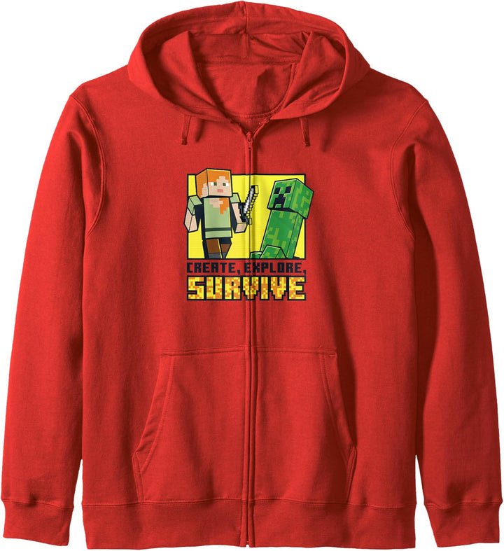 Minecraft Alex &amp; Creeper Erschaffe, erkunde, überlebe Kapuzenjacke