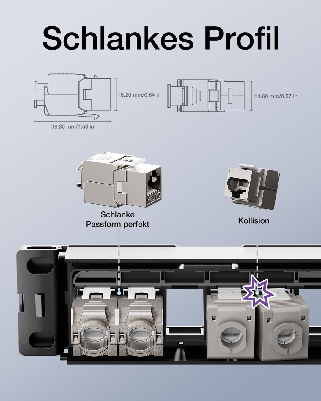 VCELINK 8 x CAT 6A Keystone RJ45 Modul für LAN Kabel 10 Gbit/s bis 500 MHz AWG 22-26 Werkzeuglos LSA