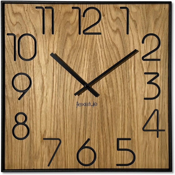FLEXISTYLE Holzwanduhr Wood Square Holz Eiche 40cm Durchmesser holzoptik ohne tickgeräusche