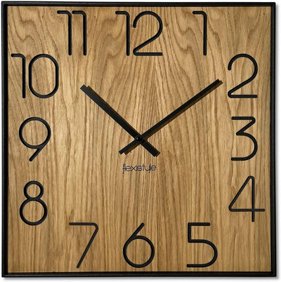 FLEXISTYLE Holzwanduhr Wood Square Holz Eiche 40cm Durchmesser holzoptik ohne tickgeräusche