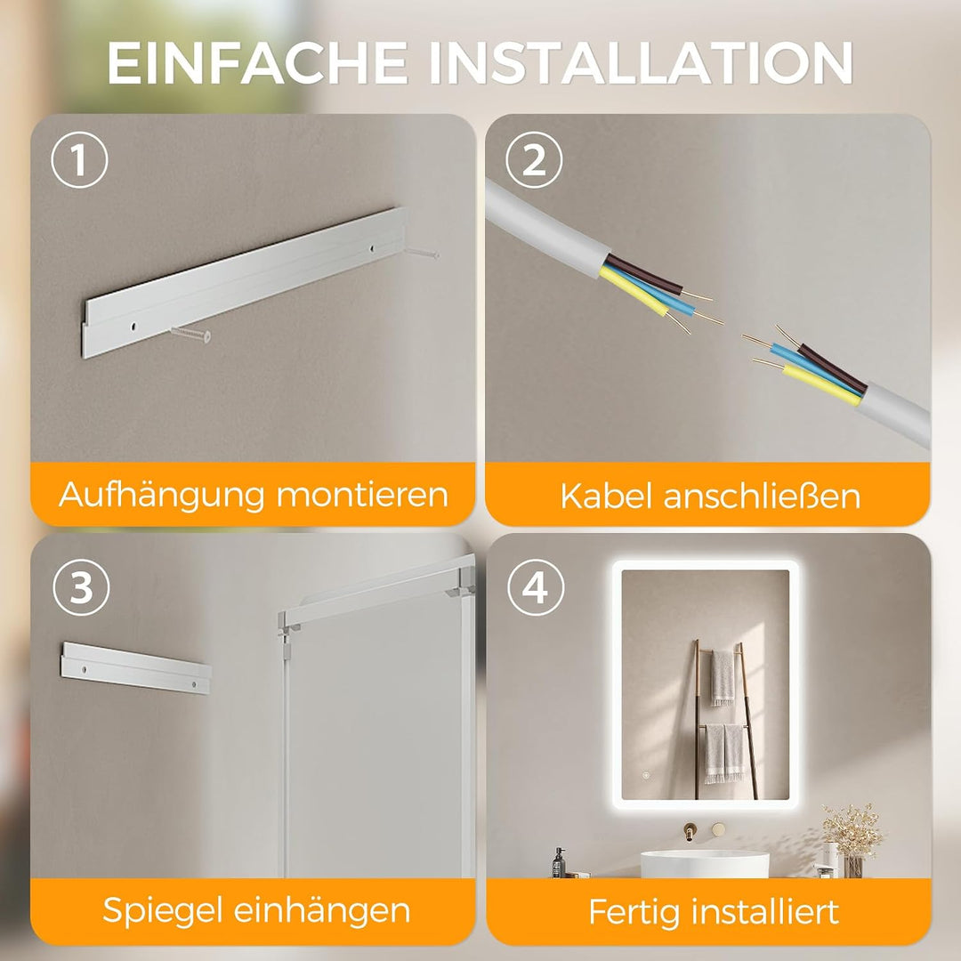 IMPTS Badspiegel mit Beleuchtung 60x50cm LED Spiegel Bad Dimmbar | Badezimmerspiegel mit Touchschalt