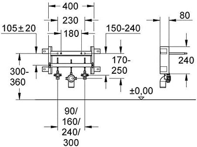 GROHE Uniset für Bidet (2 Bidet- Haltebolzen, höhenverstellbarer Anschluss, Dichtung Ø 32 mm), silbe