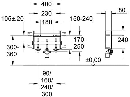 GROHE Uniset für Bidet (2 Bidet- Haltebolzen, höhenverstellbarer Anschluss, Dichtung Ø 32 mm), silbe