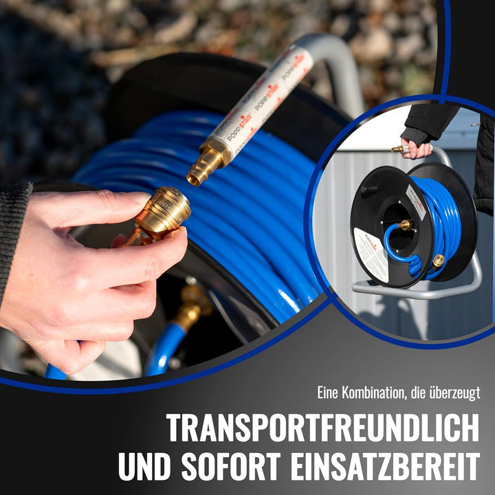 Poppstar Manuelle Druckluftschlauchtrommel aus PVC (20m+1,5m, Durchmesser (6x11,5mm)), Anschlüsse 1/