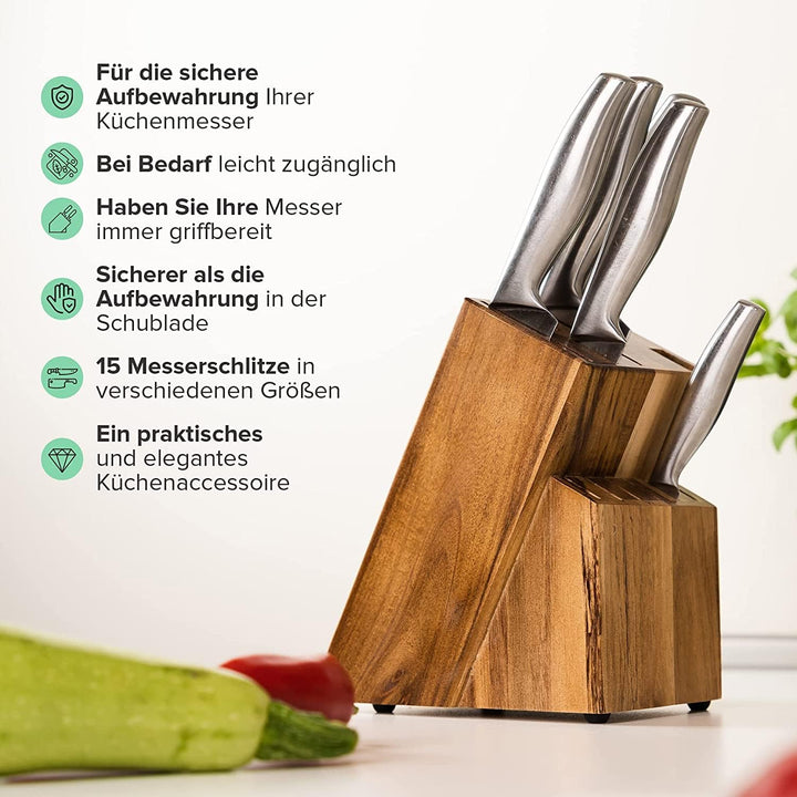 Coninx Messerblock ohne Messer - Akazienholz Knife Block - Universal Messerblock Holz - Einfache Küc