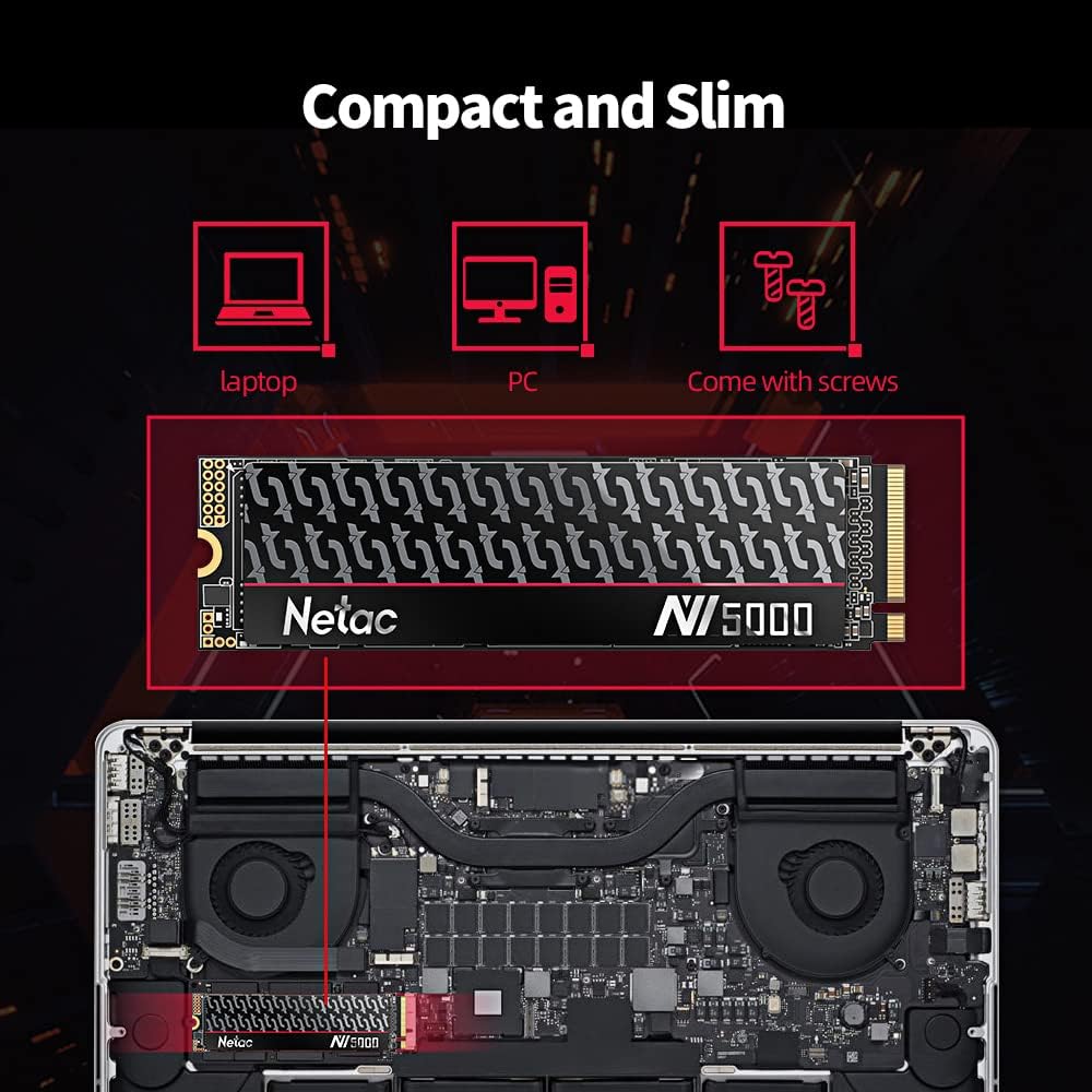 Netac NV5000 2TB NVMe 1.4 Interne SSD M.2 PCIe 4.0 Geschwindigkeit bis zu 5000MB/s, für PC, PS5, tra