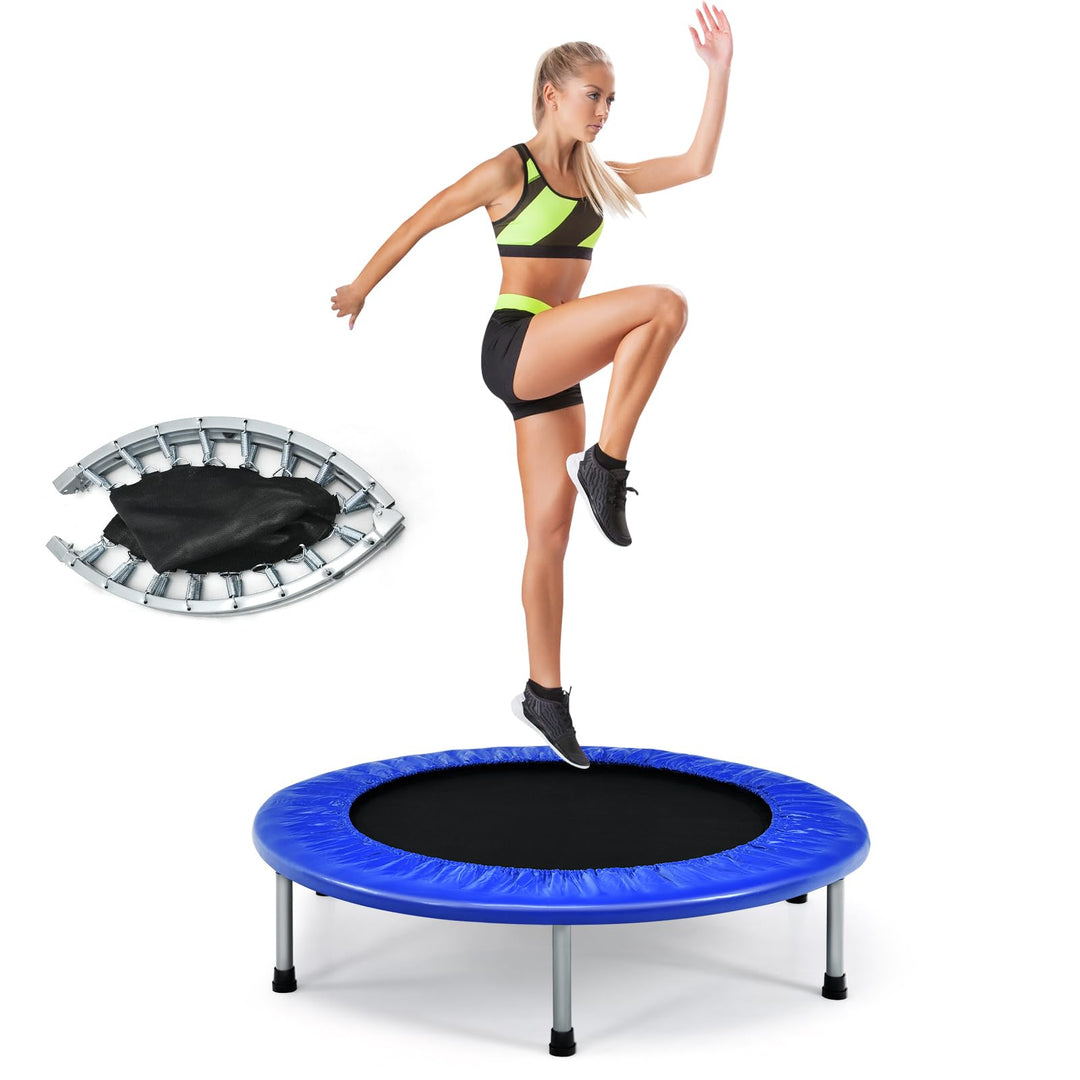 LIFEZEAL Faltbares Fitness-Trampolin Ø 97 cm, Mini-Trainingstrampolin mit Federn, robuster Stahlrahm