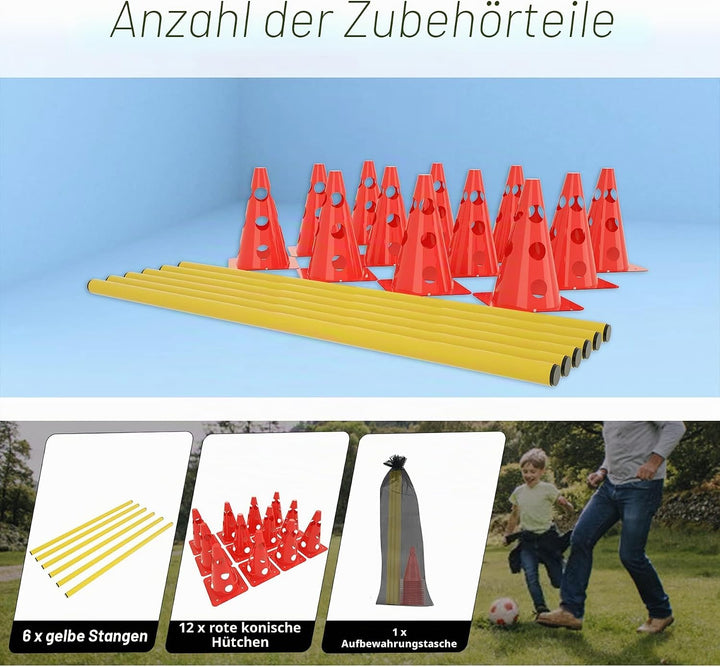 Froadp 6er Set Agility Sports Steckhürdenset Kegelhürden Hindernisse Koordinationstraining mit Rot 3