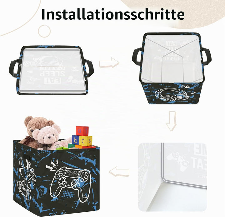 Clastyle 3 Stück Controller Aufbewahrungsbox Kinderzimmer Kallax Boxes Schwarz 30x30x30 cm, Schwarz