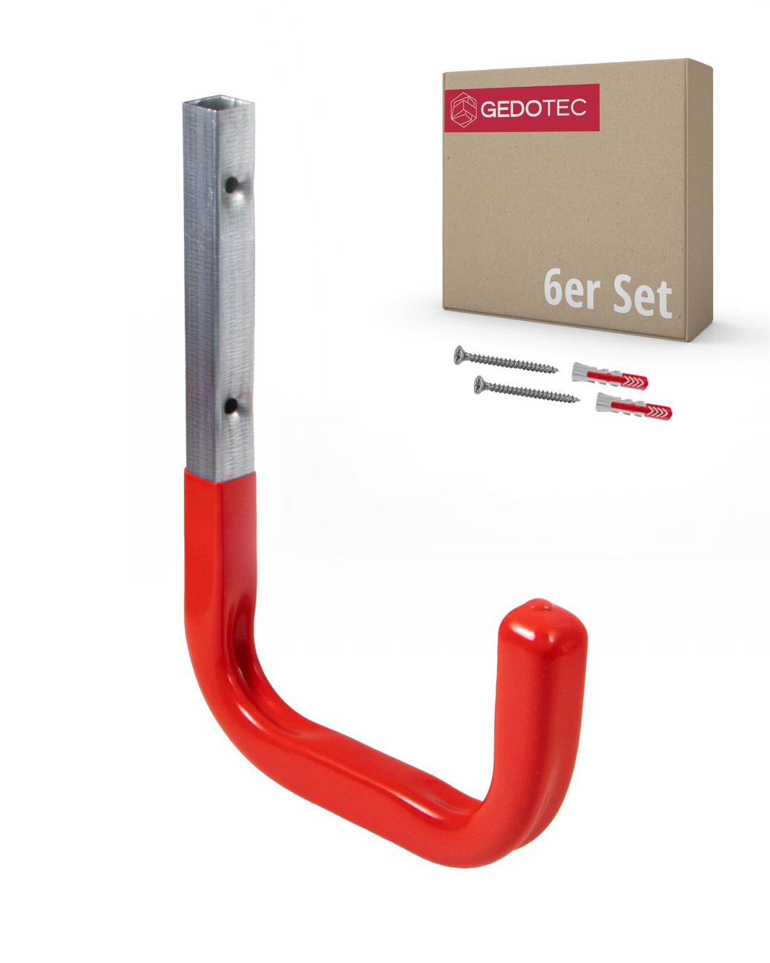 Gedotec Wandhalterung - Wandhaken zum Schrauben Stahl verzinkt gummiert | MONO | 6 Stück Gerätehaken