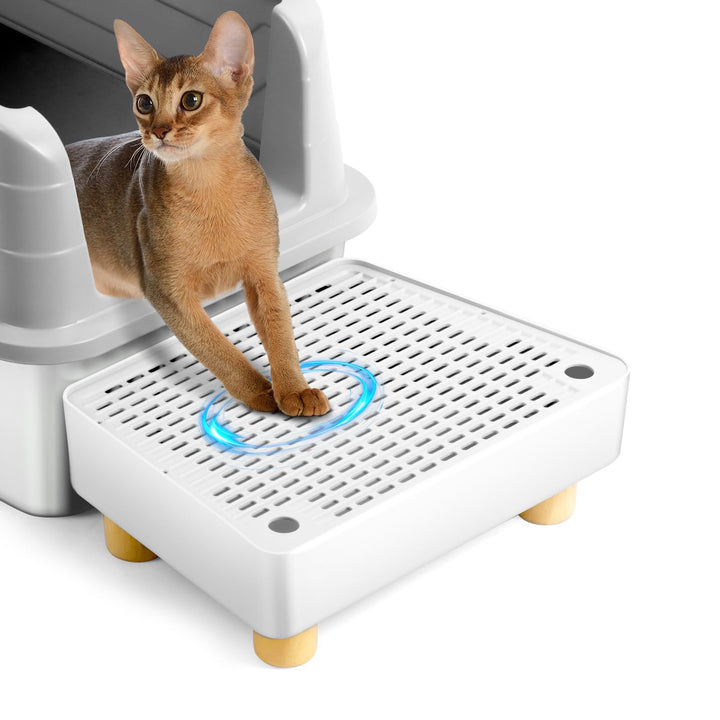 Katzentoilettenrampe, Katzen Treppen & Stufen mit Holzfüsse Filterfunktion, leicht zu reinigender Ti