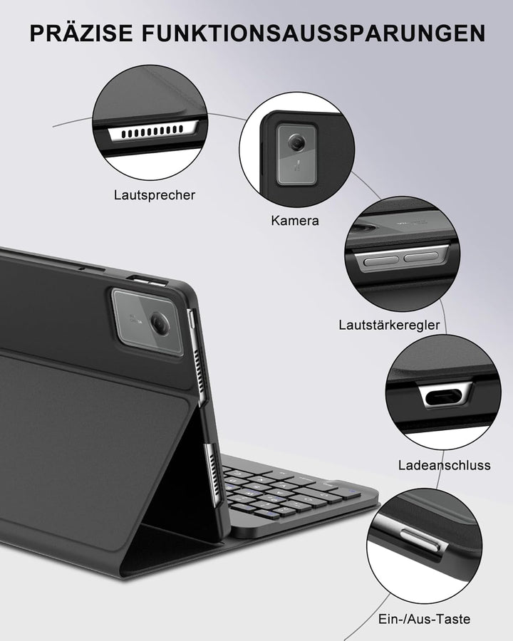 Hülle mit Tastatur für Lenovo Idea Tab 11" (2025) TB336FU/TB336ZU, Bluetooth Keyboard Schutzcase QWE