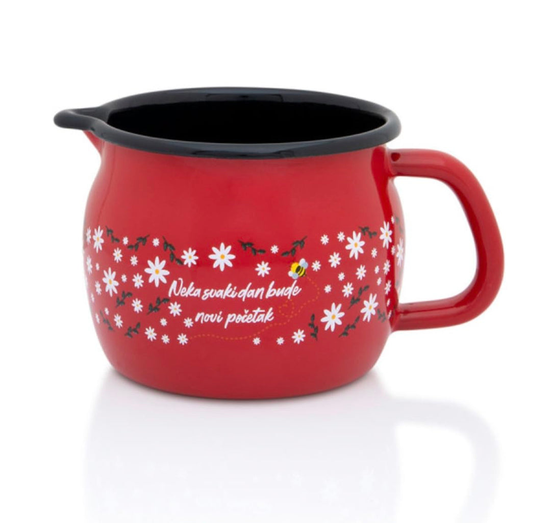 Metalac Milchtopf 10cm|0,85l, ROTE BIENE, Emailliert, im Vintage Design