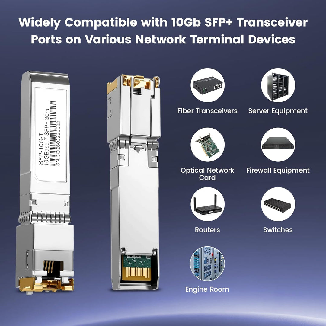 10Gb SFP+ auf RJ45 Modul 30-Meter, 1.25/2.5/5/10GBase-T Kupfer CAT.6/CAT7 Transceiver mit Marvell Ch