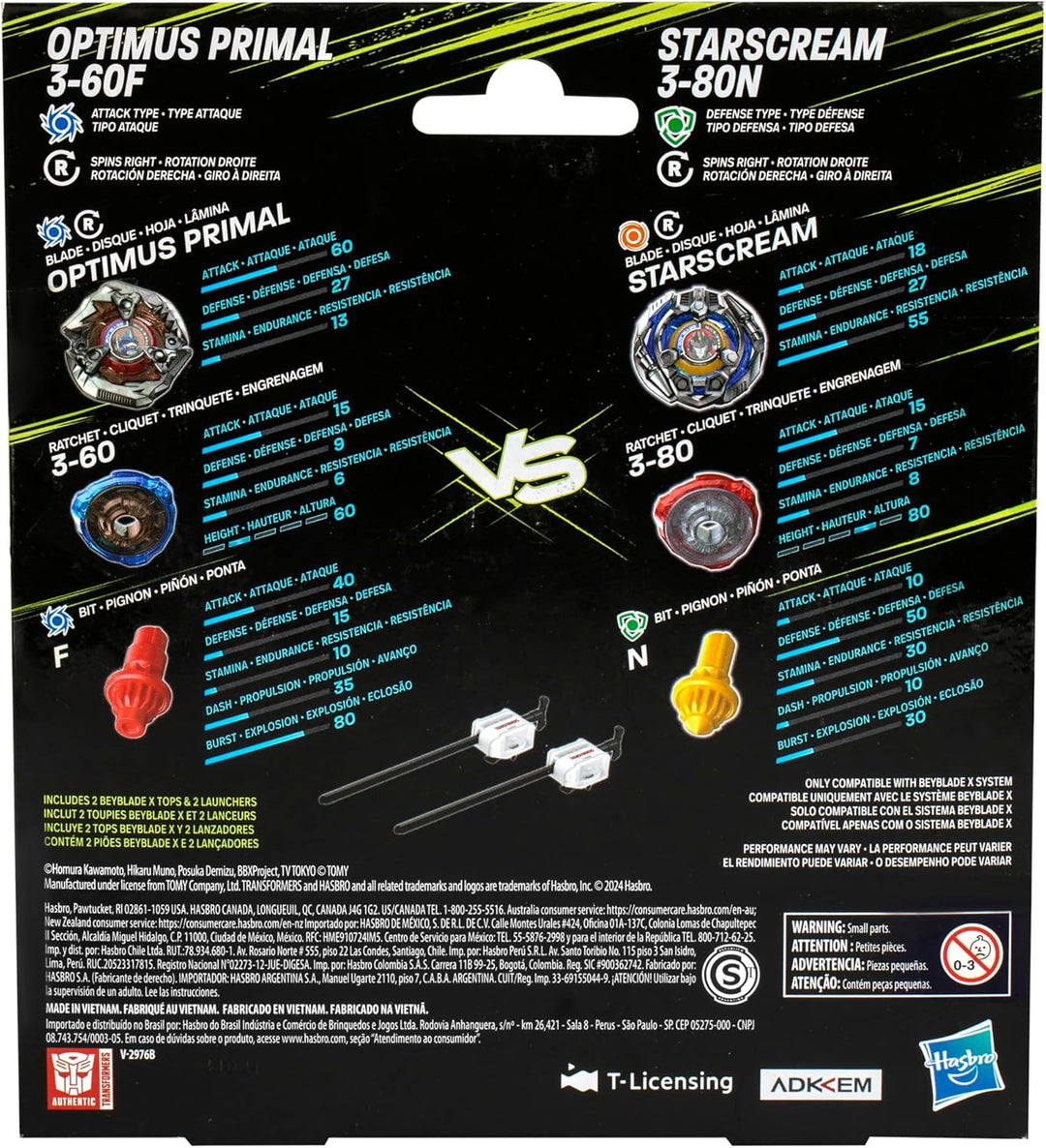 Beyblade X Transformers Collab Optimus Primal 3-60F vs. Starscream 3-80N Multipack OPTIMUS PRIMAL VS