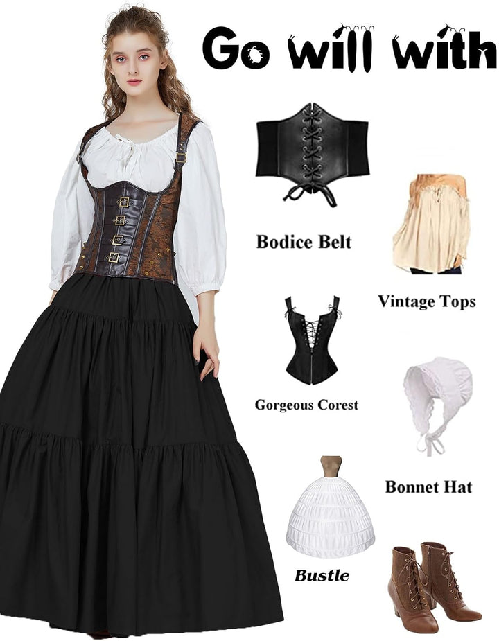 BEAUTELICATE Mittelalterlicher Rock Lang Baumwolle Damen Renaissance Rock Kleidung Viktorianisch Ste