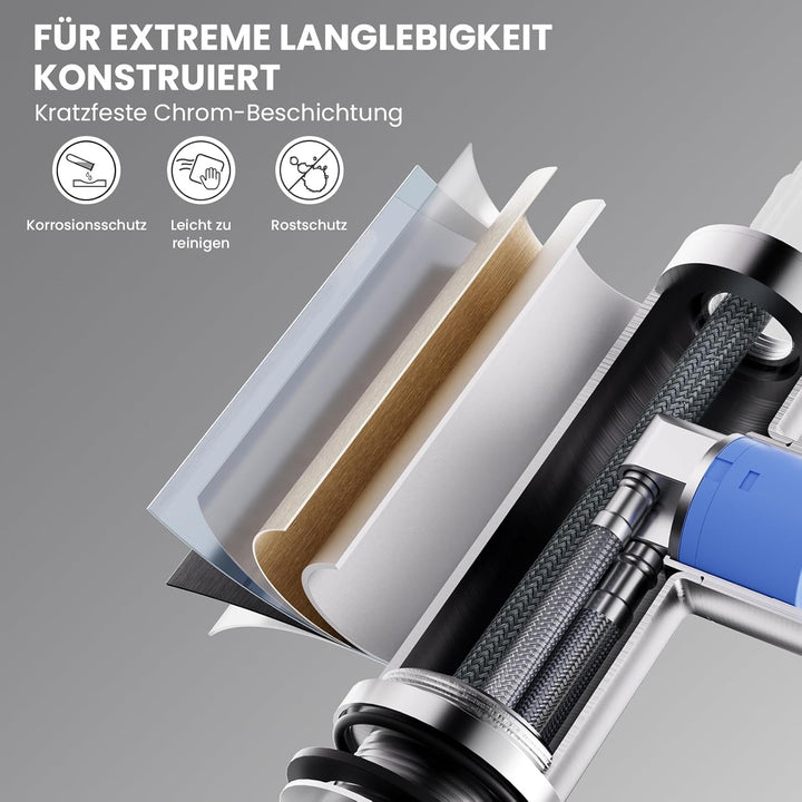 CECIPA Wasserhahn Küche, Hochdruck Küchenarmatur mit Brause Ausziehbar, V-förmiger Armatur Edelstahl