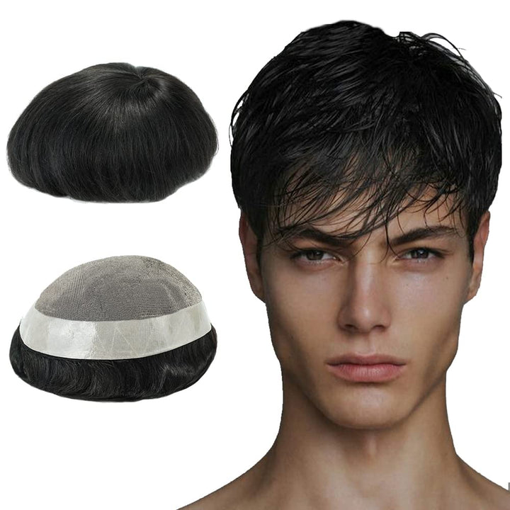 Lordhair Toupet für Männer Haarersatz Systeme Mann, natürliche atmungsaktive Mono-Spitze mit PU-Echt