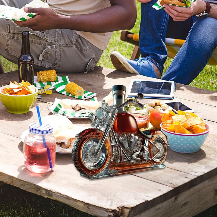 Weindekanter Glas Karaffe Mit Motorrad-Design Belüfter Whisky Flasche