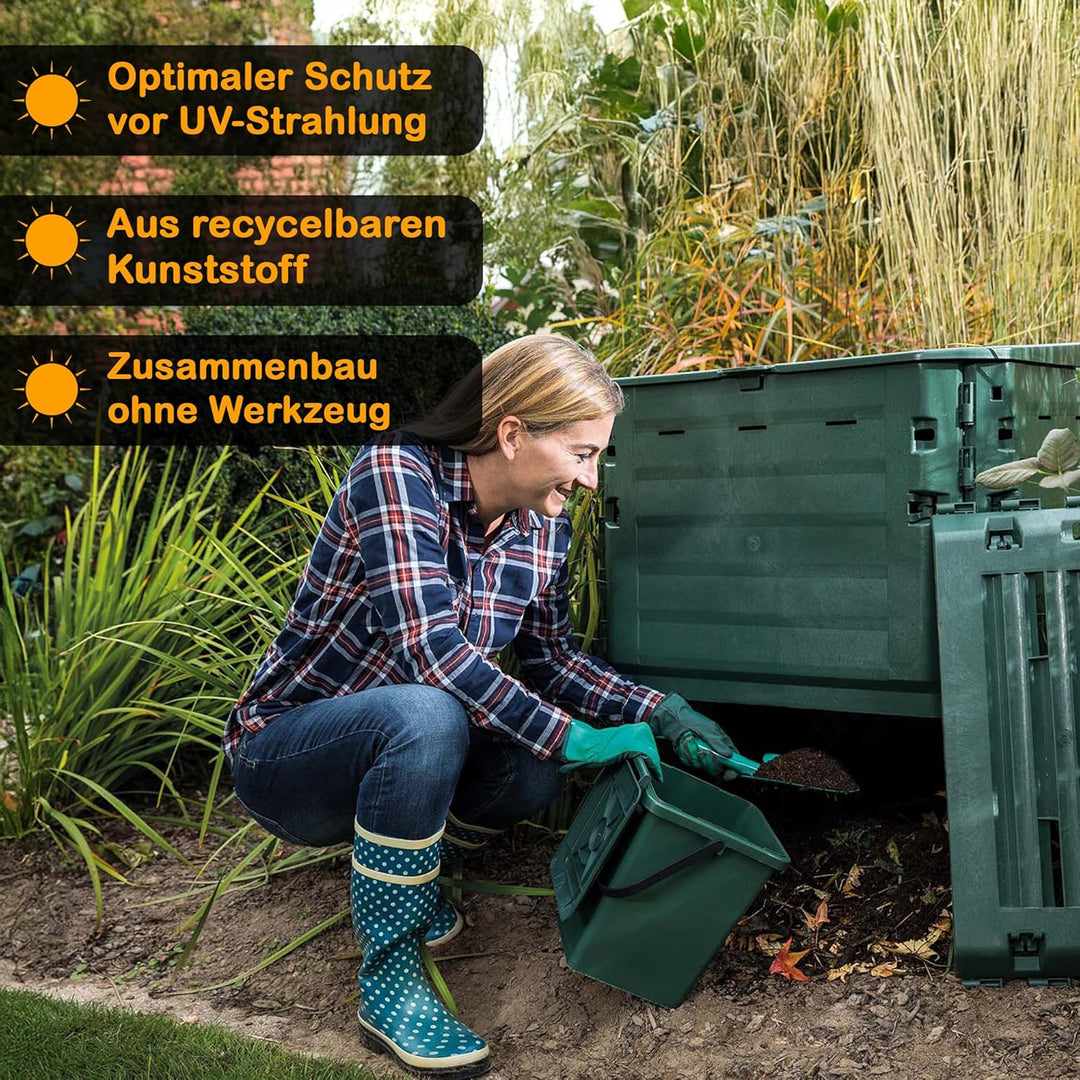 Eco-King Komposter für den Garten, 400 L, Schnellkomposter Kunststoff grün, Composter Garten, Kompos