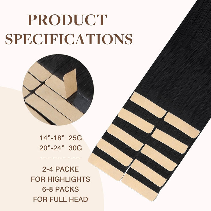 GOO GOO Tape in Extensions Echthaar, Tape Extensions Echthaar, 35cm 25g 10pcs, Extensions Echthaar,