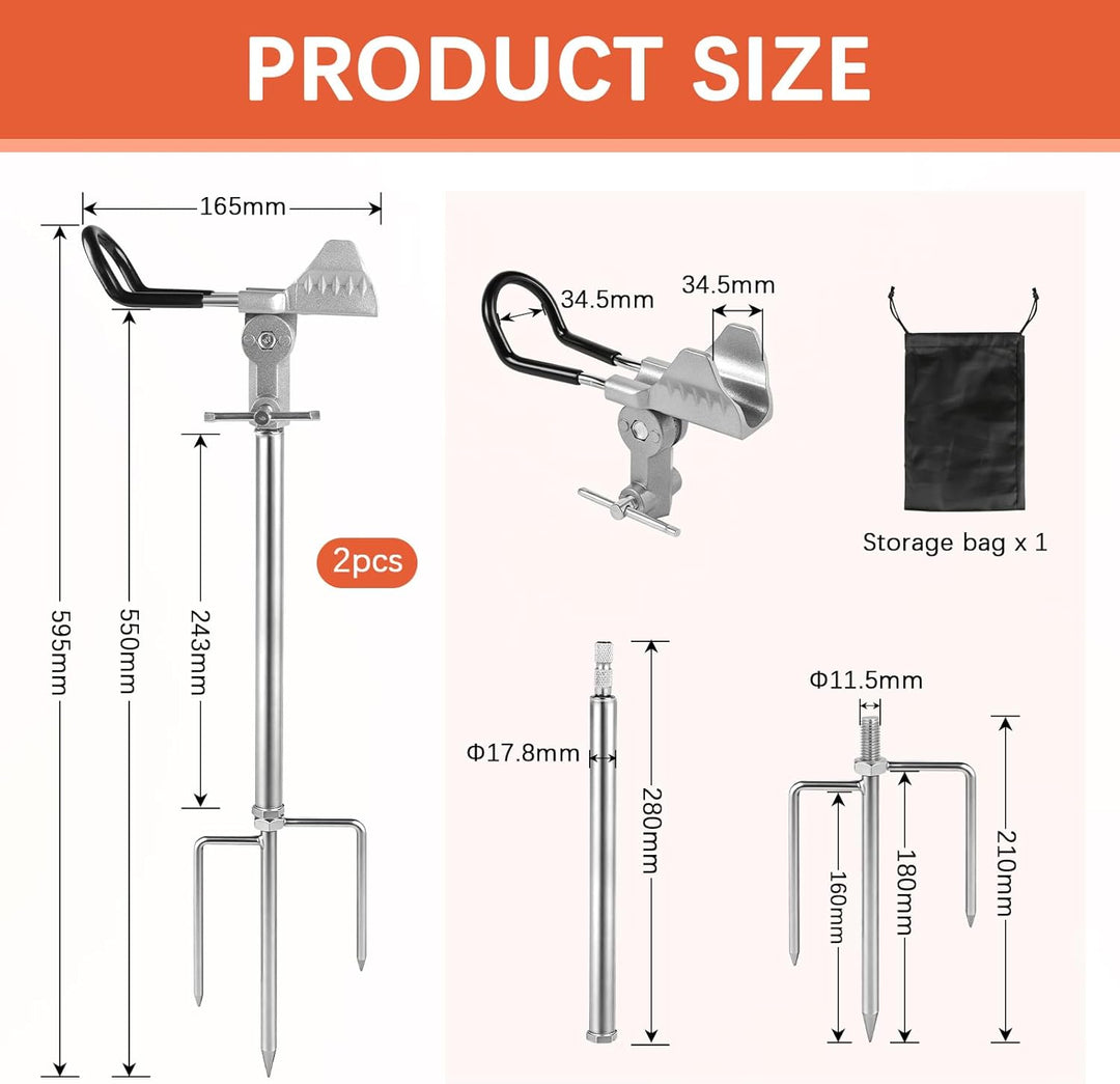 EXLECO 2pcs Rutenhalter Angel, 360° Verstellbar Angelrutenhalter aus Edelstahl mit Dreifach-Erdspitz