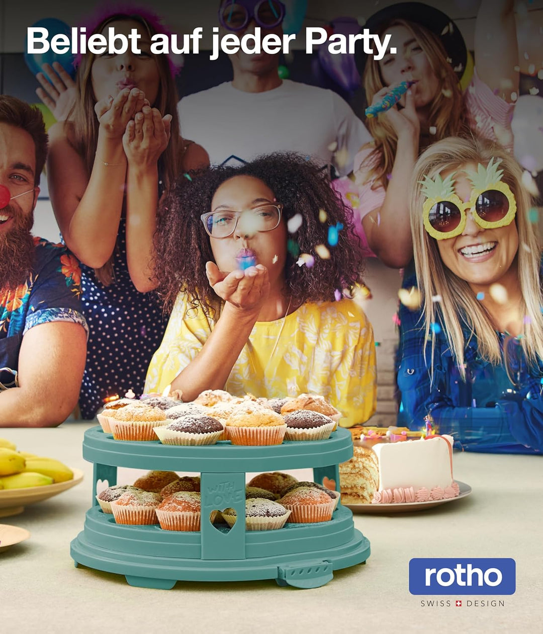 Rotho Fresh Tortenglocke hoch mit Trays, lebensmittelechter Kunststoff (PP) BPA-frei, türkis/transpa