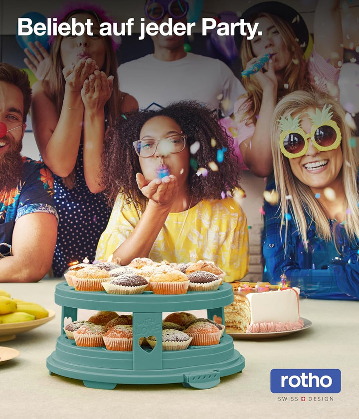 Rotho Fresh Tortenglocke hoch mit Trays, lebensmittelechter Kunststoff (PP) BPA-frei, türkis/transpa