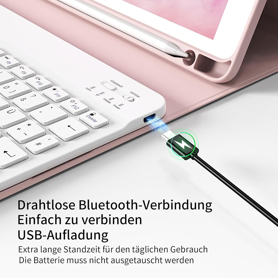hülle mit Tastatur für iPad 9/8/7 Generation (2021/2020/2019) 10,2 Zoll, weiche TPU-Rückseite mit St