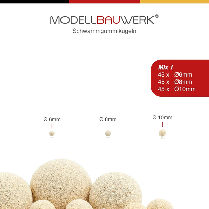 Vielseitigkeit pur! - Schwammgummikugeln 6/8/10er Mix hell, je 35St.= 105St., kreiere realistische u