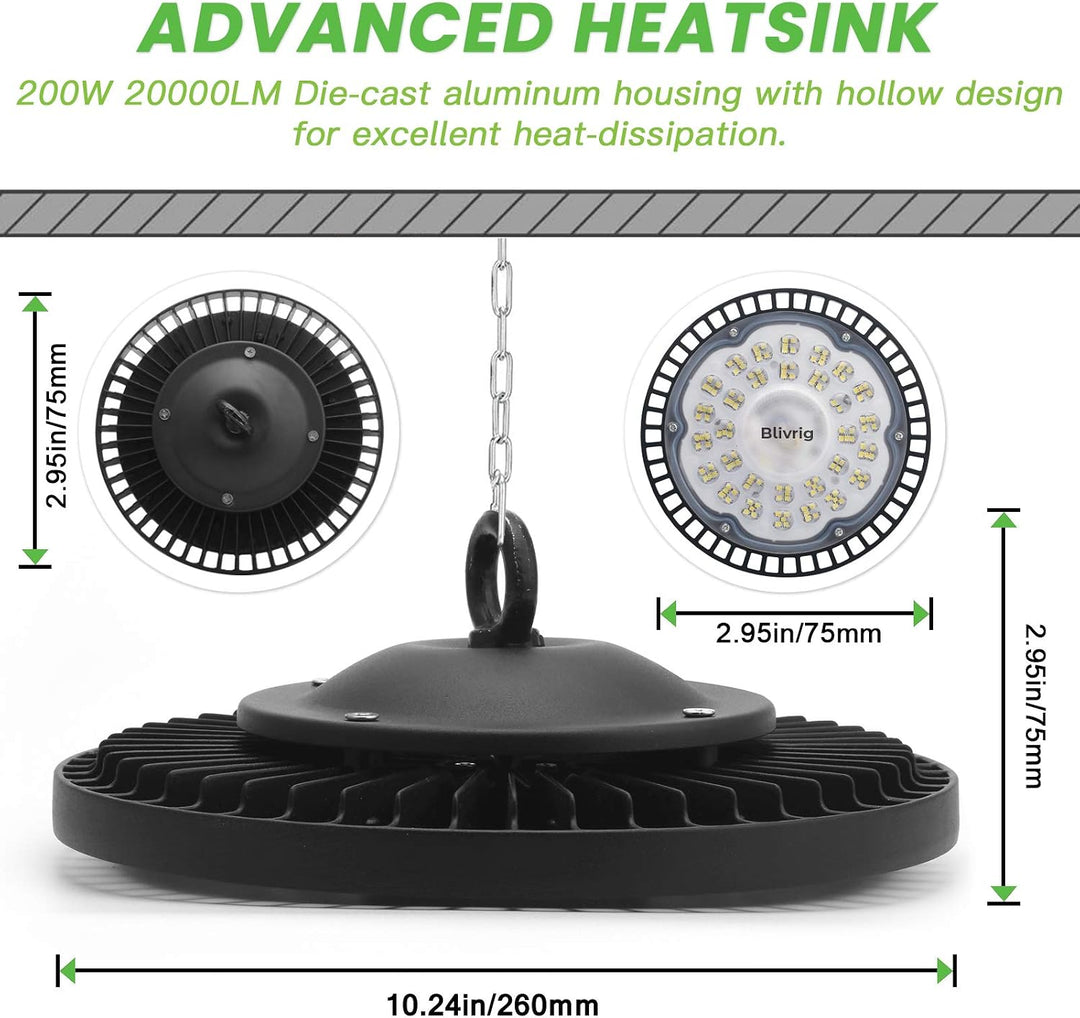 Jefedana 200W LED Strahler Industrielampe, UFO LED Werkstattlampe IP65 LED High Bay Licht, UFO LED W