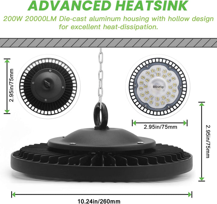 Jefedana 200W LED Strahler Industrielampe, UFO LED Werkstattlampe IP65 LED High Bay Licht, UFO LED W