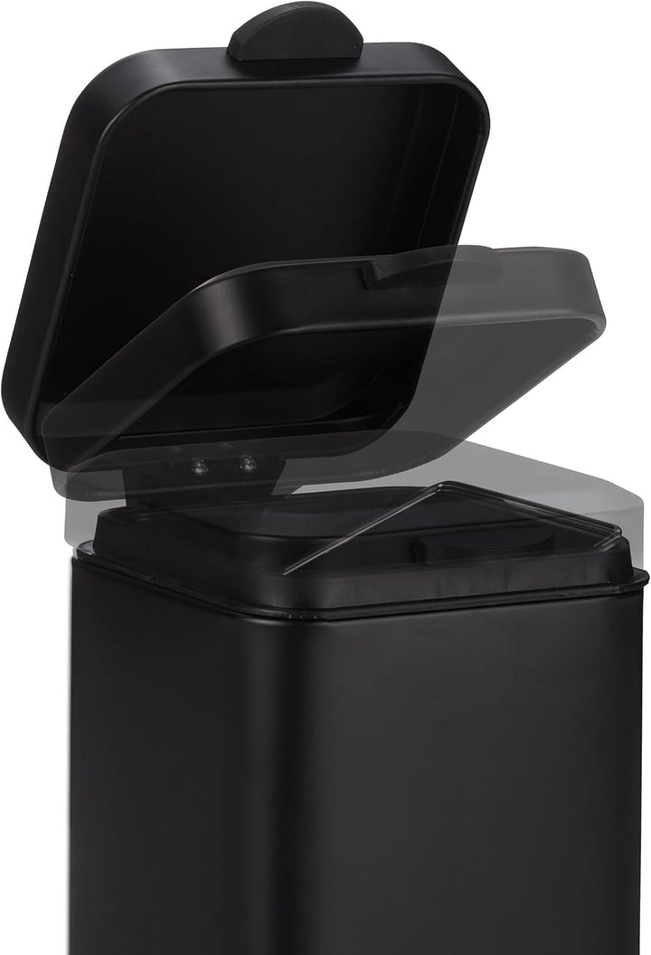 Relaxdays Kosmetikeimer Wandmontage, 6 Liter, Absenkautomatik, Inneneimer, Metall, eckiger Badezimme
