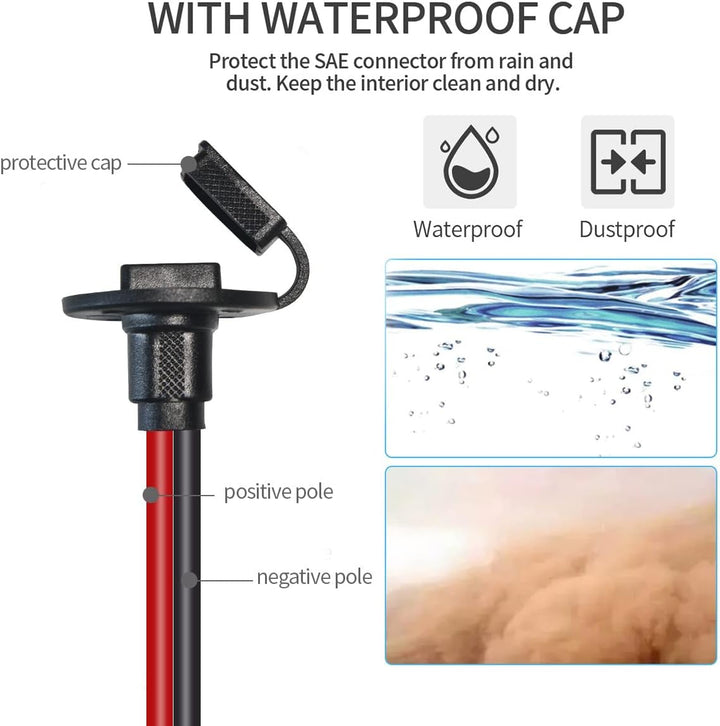 SAE Wetterfest Steckdose Seitenwandanschluss, 12AWG SAE Socket auf Ringkabelschuh Kabel mit 10A 15A