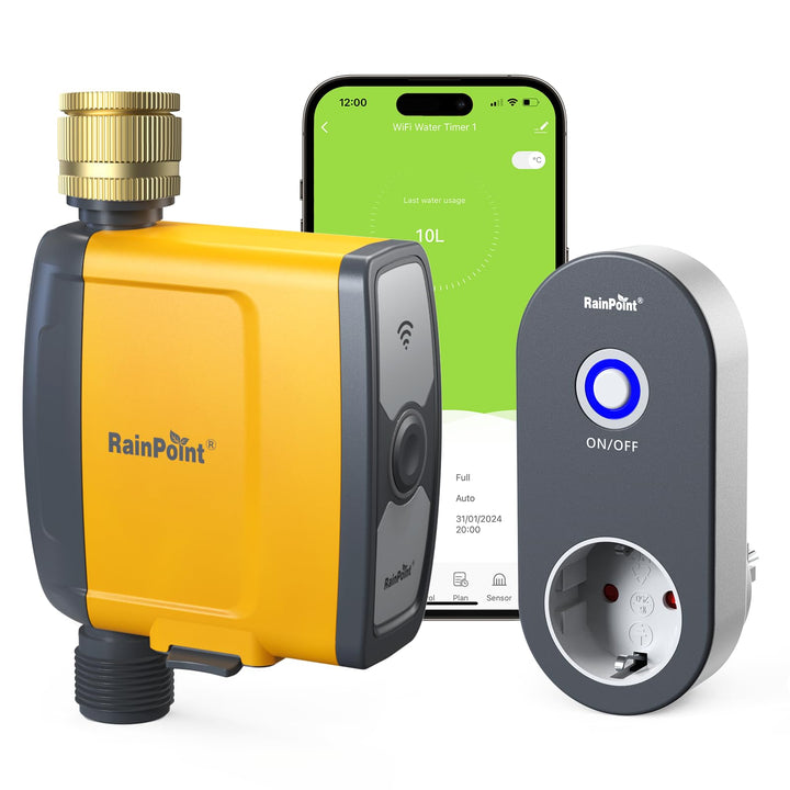 RAINPOINT Bewässerungscomputer WLAN 2,4 GHz mit Messingeinlass, Automatische Garten Bewässerungsuhr