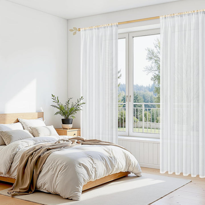 MRTREES Vorhänge Weiss Wohnzimmer 100x200cm (HXB) Vorhang Transparent Kinderzimmer Kurz für Stangend