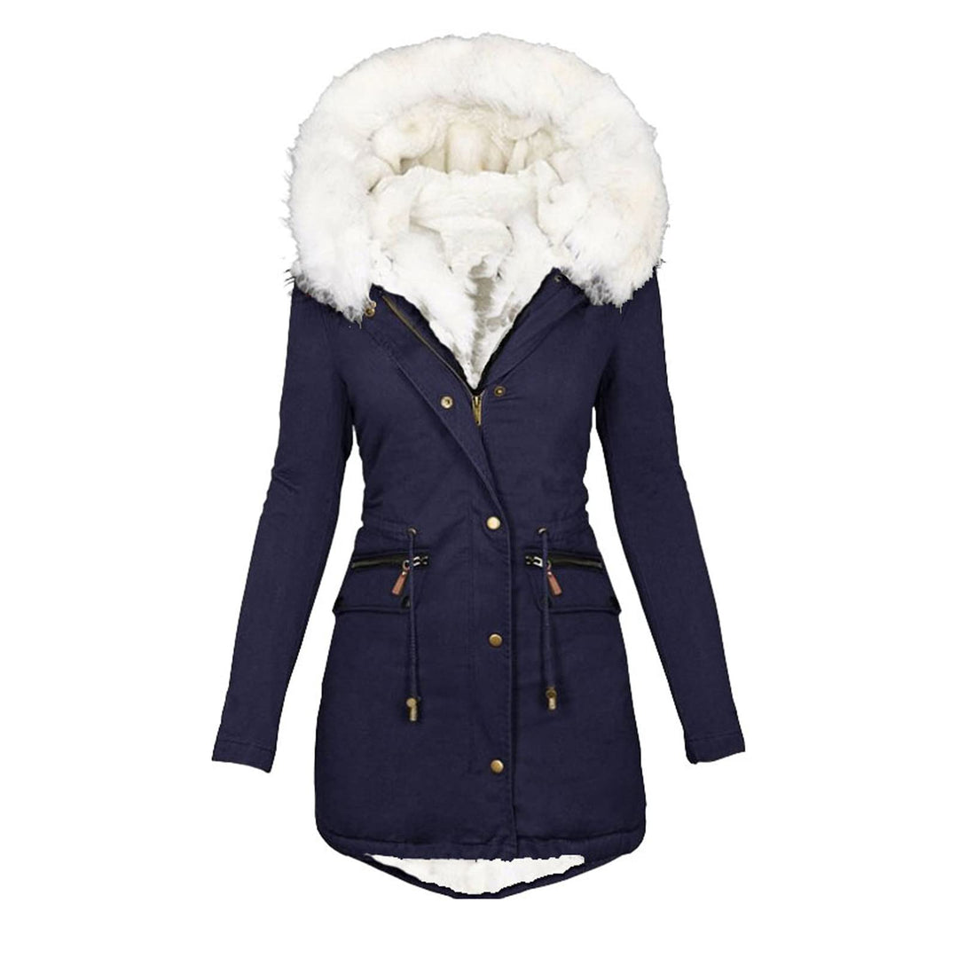 EMATOP Wintermantel Damen Warmer Lang Jacke Baumwolle Einfarbig Wanderjacke mit Kapuze Wintermantel