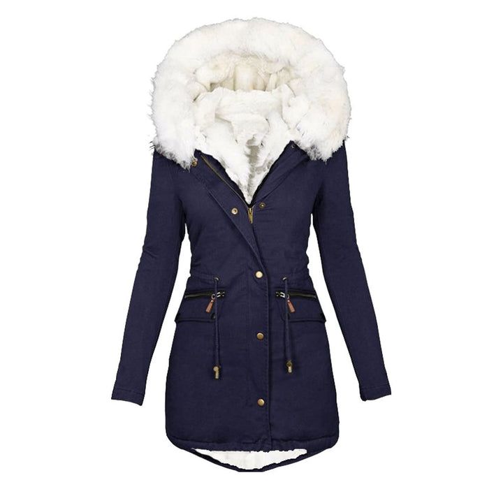 EMATOP Wintermantel Damen Warmer Lang Jacke Baumwolle Einfarbig Wanderjacke mit Kapuze Wintermantel