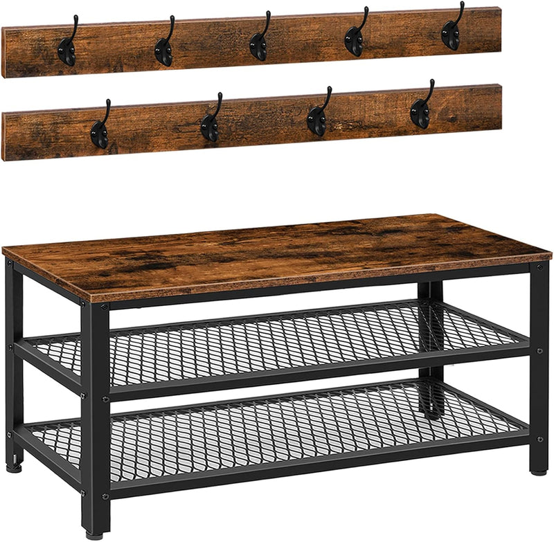 HOOBRO Garderobe Schuhregal Set, 100cm Garderobenständer mit Sitzbank, Schuhbank mit Sitzfläche, 9 H