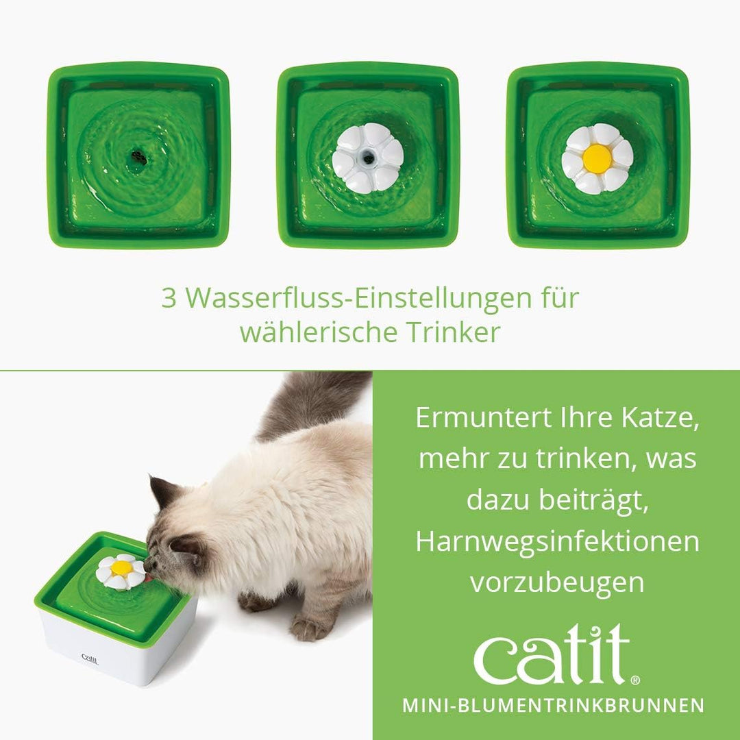 Catit 43735W Flower Fountain MINI, Blumentrinkbrunnen Mini für Katzen, 1,5L, weiss/grün