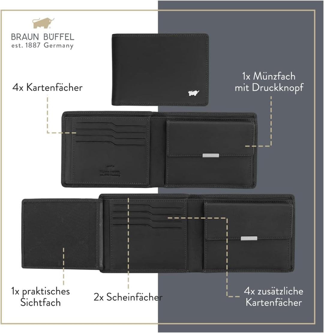 BRAUN BÜFFEL - Geldbörse Herren aus echtem Rindsleder Golf 2.0 - Geldbeutel Trifold Portemonnaie für