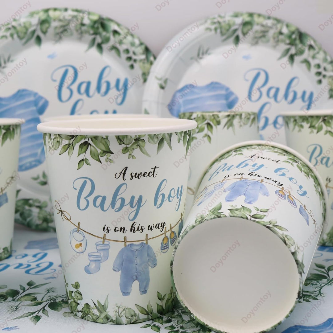 Doyomtoy Gender Reveal Partygeschirr,61Stück Babyparty Deko Junge Partygeschirr Set,Boy Baby Shower