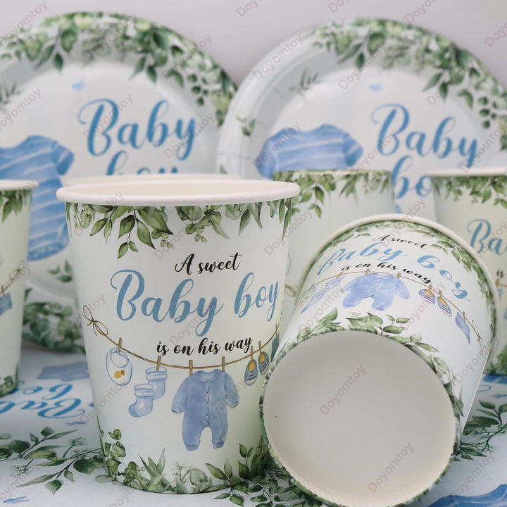 Doyomtoy Gender Reveal Partygeschirr,61Stück Babyparty Deko Junge Partygeschirr Set,Boy Baby Shower