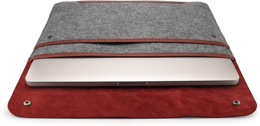 MegaGear MacBook-Tasche aus echtem Leder und Fleece,Laptop-Hülle für MacBook Pro und MacBook Air,14