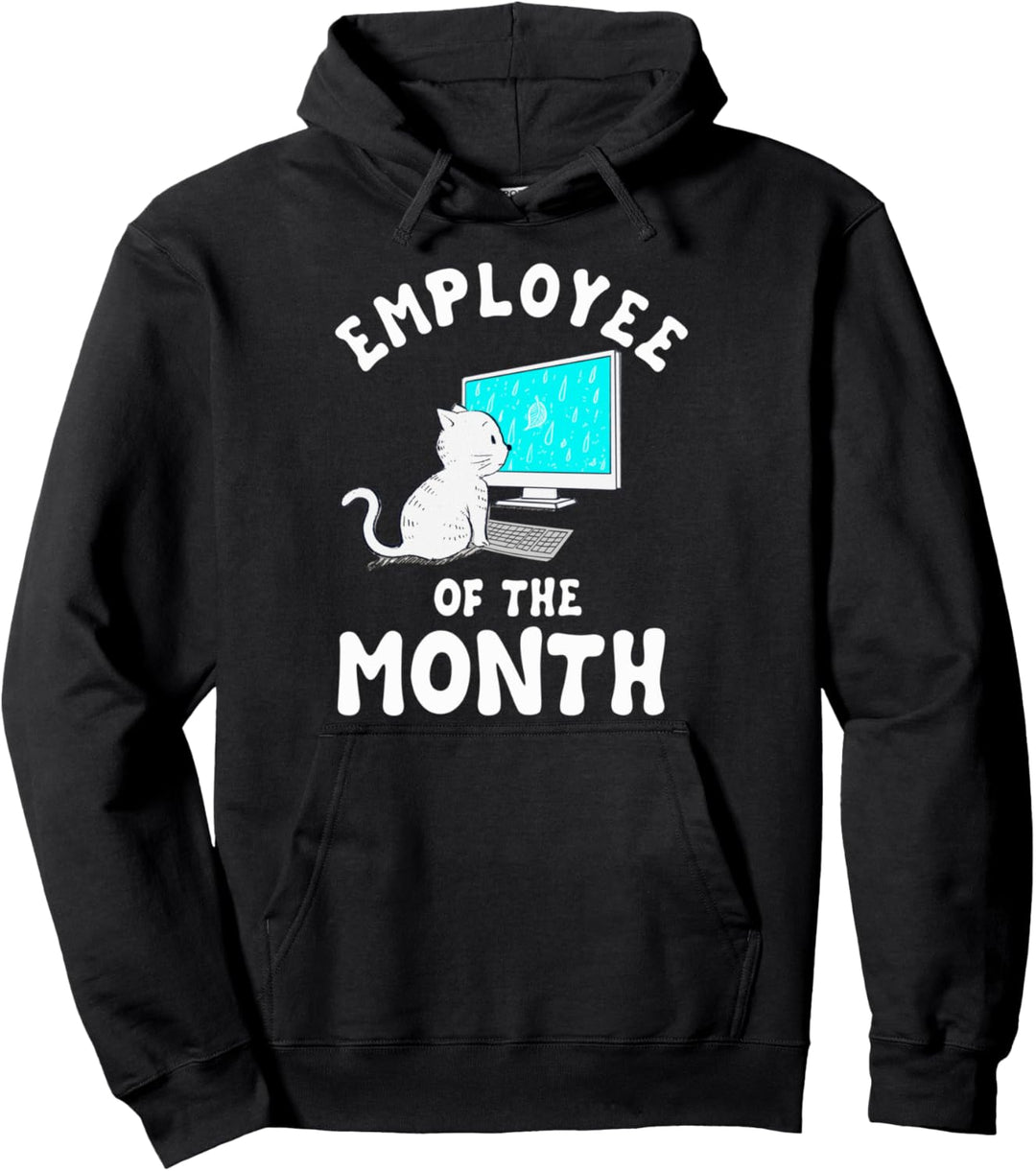 Employee of The Month | Work From Home Cat Computer Pullover Hoodie