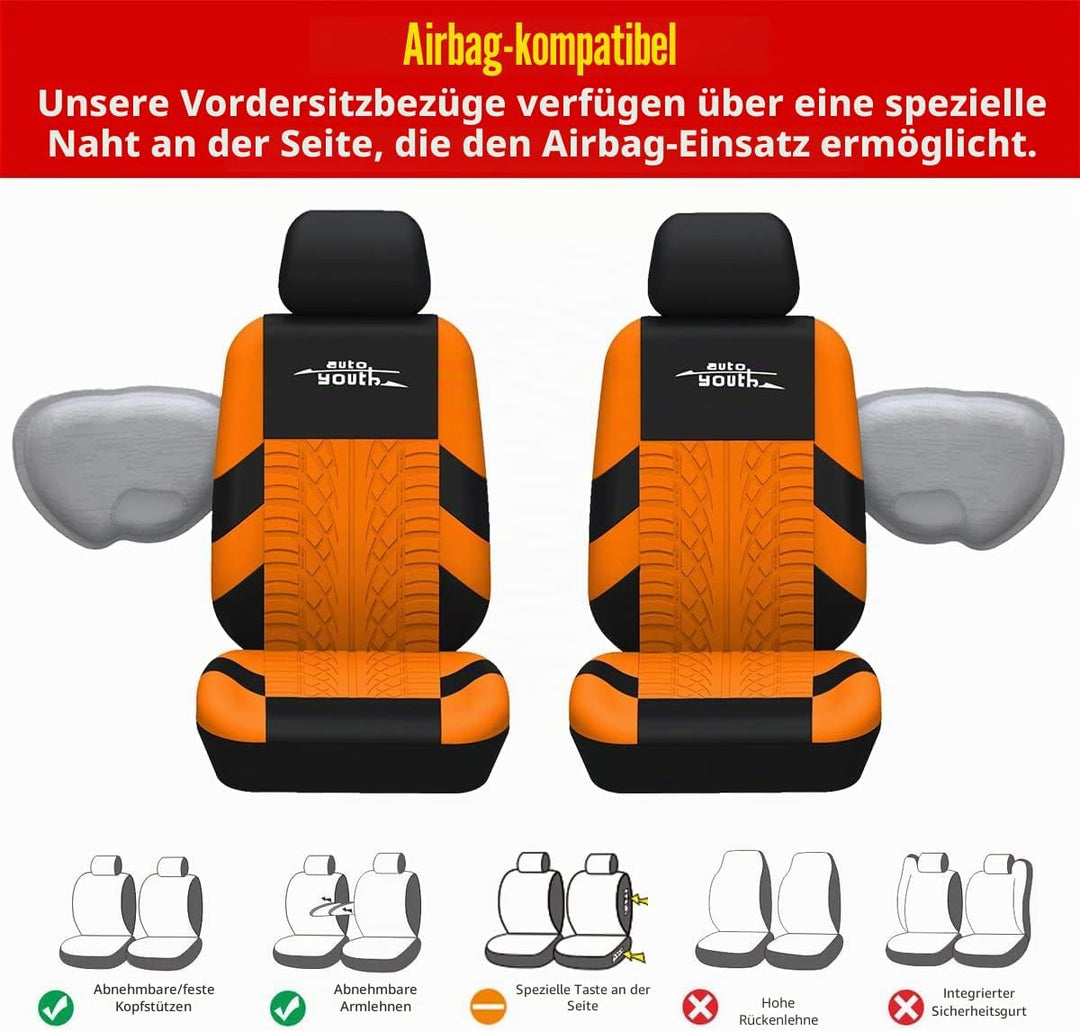 AUTOYOUTH Autositzbezüge Universal Fit Komplettset Autositzschoner Reifenschienen Autositzzubehör 4